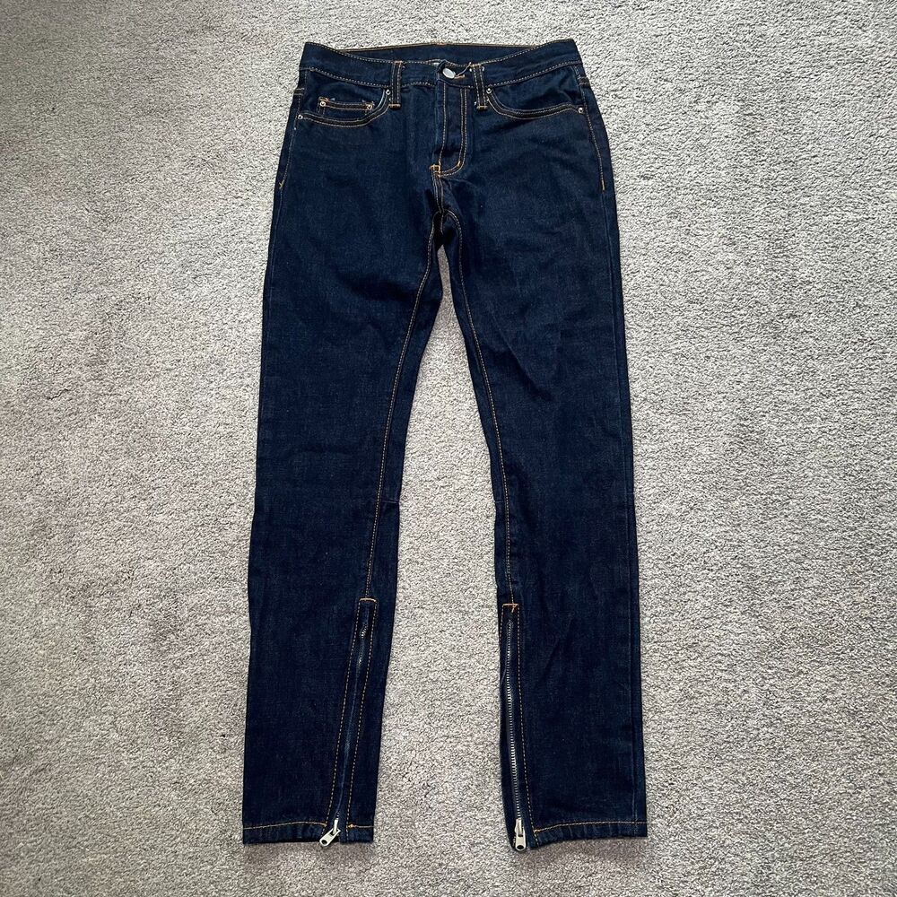 MNML Men's 28 Denim Blue Dark Wash Ankle Zip Slim Denim